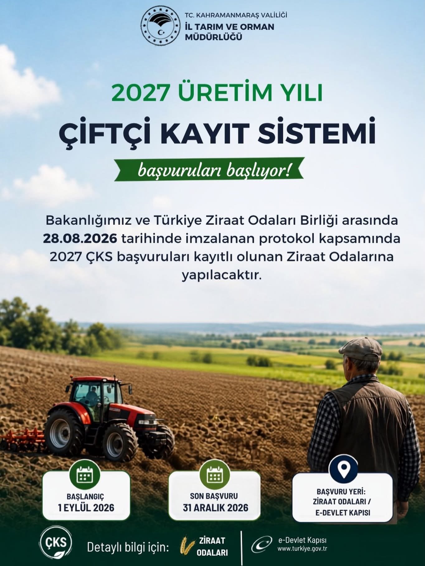 2027 YILI ÇKS KAYITLARI BAŞLADI: BAŞVURULAR ZİRAAT ODALARI VE E-DEVLET ÜZERİNDEN ALINACAK