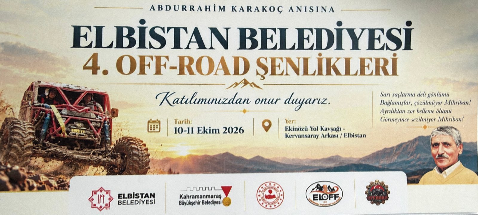 ELBİSTAN’DA ABDURRAHİM KARAKOÇ ANISINA 4. OFF-ROAD ŞENLİKLERİ DÜZENLENİYOR