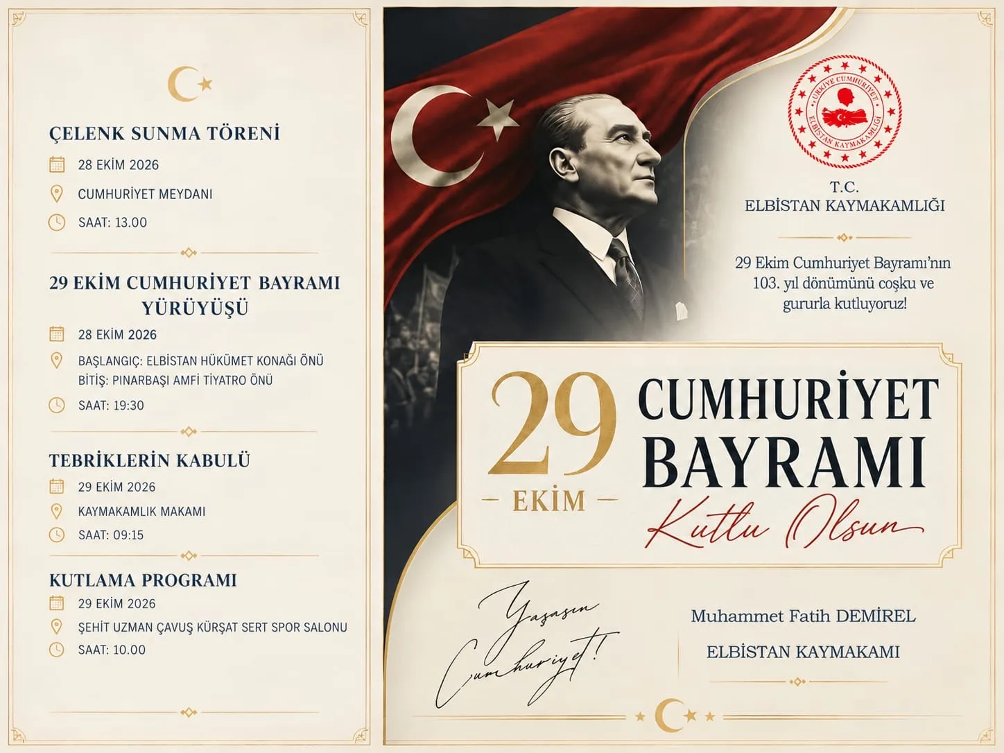 ELBİSTAN’DA 29 EKİM CUMHURİYET BAYRAMI COŞKUSU YARIN BAŞLIYOR